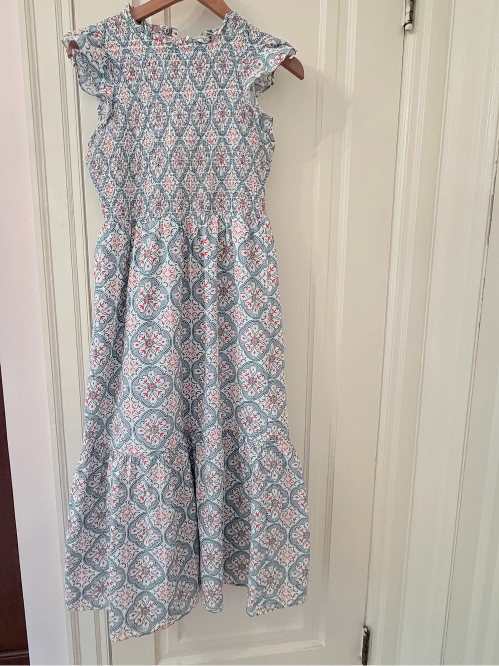 LOFT Smocked Tile Print Midi Dress (EUC)